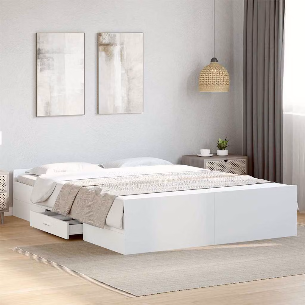 vidaXL Giroletto con Cassetti Bianco in Legno Multistrato L/P/H: 160 x 200 x 40 cm – 1