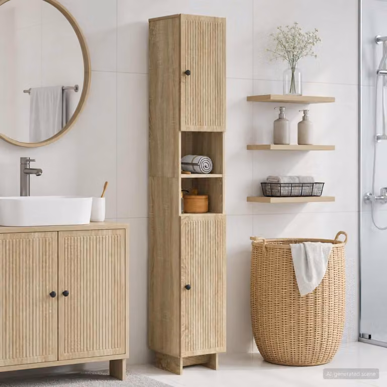 Armadio da Bagno Moderno vidaXL con Ripiano Aperto e Ante a Battente in Rovere Sonoma, Marrone