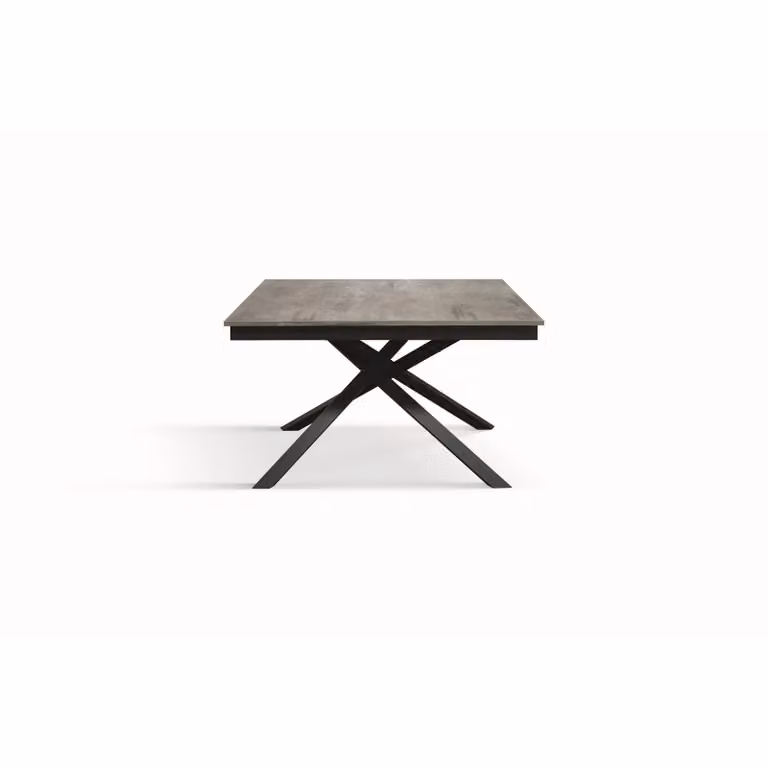 Tavolo VOLPAIA in legno, finitura grigio cemento e base in metallo verniciato antracite, allungabile 160×90 cm – 210×90 cm