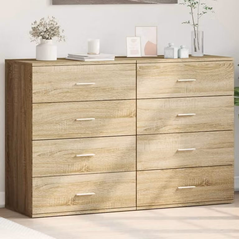 Set di 2 credenze vidaXL in legno multistrato e MDF color rovere, modello moderno da appendere al muro, L 60 cm x P 39 cm x H 80 cm