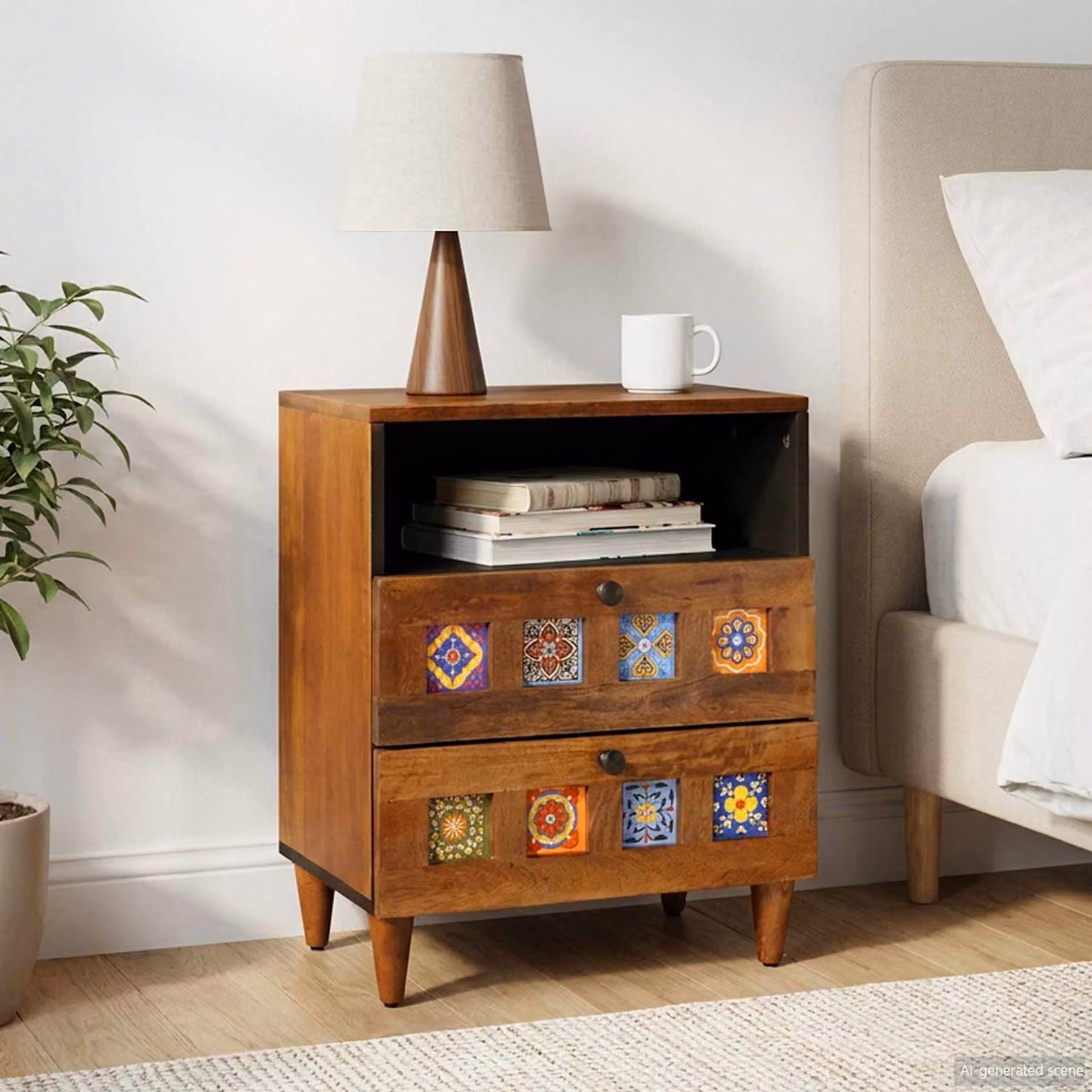 vidaXL Armadio da Notte Moderno in Legno di Mango Marrone L: 50 cm, P: 33 cm, H: 62 cm