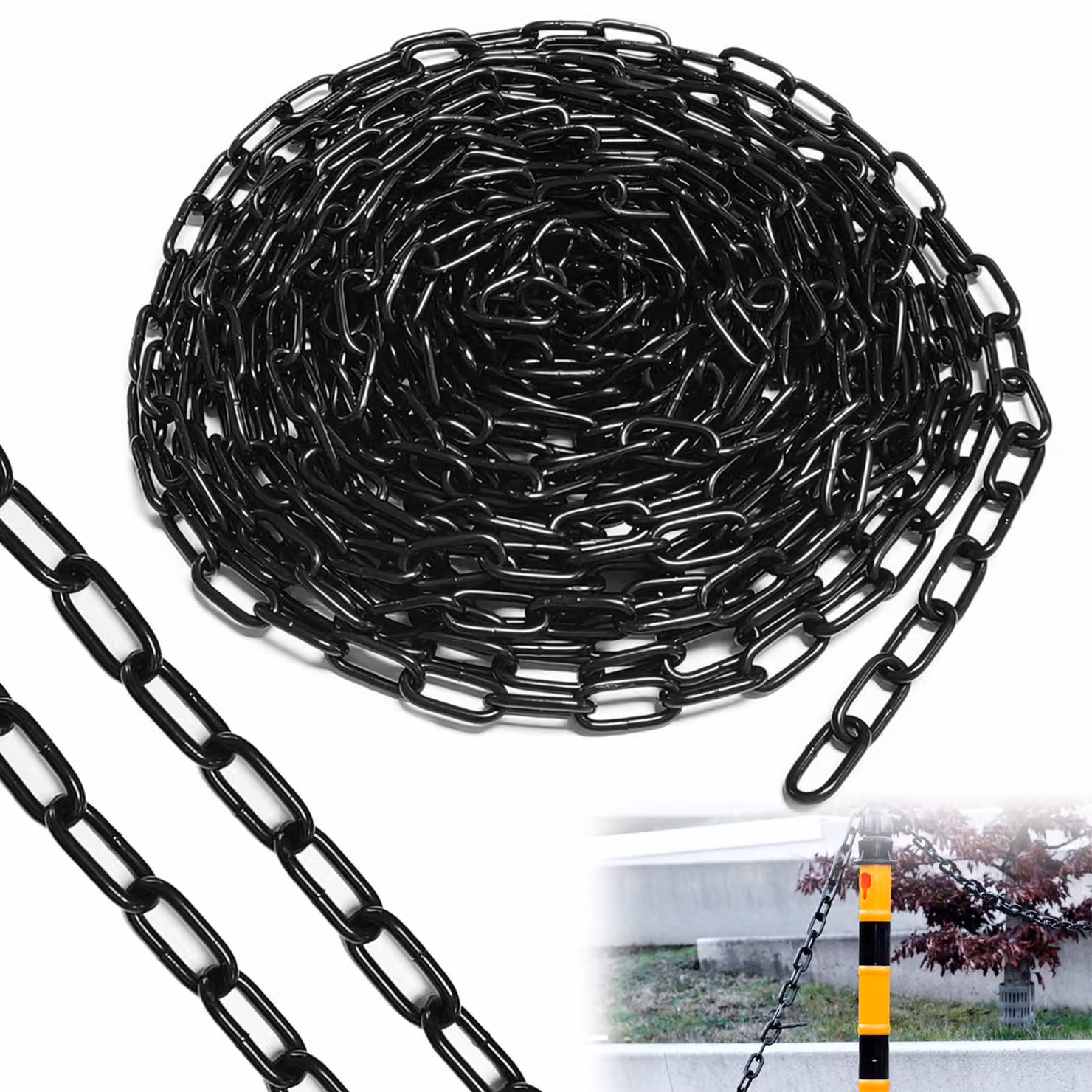 Catena in acciaio, 10 metri, 3 mm, nera, zincata, a maglie