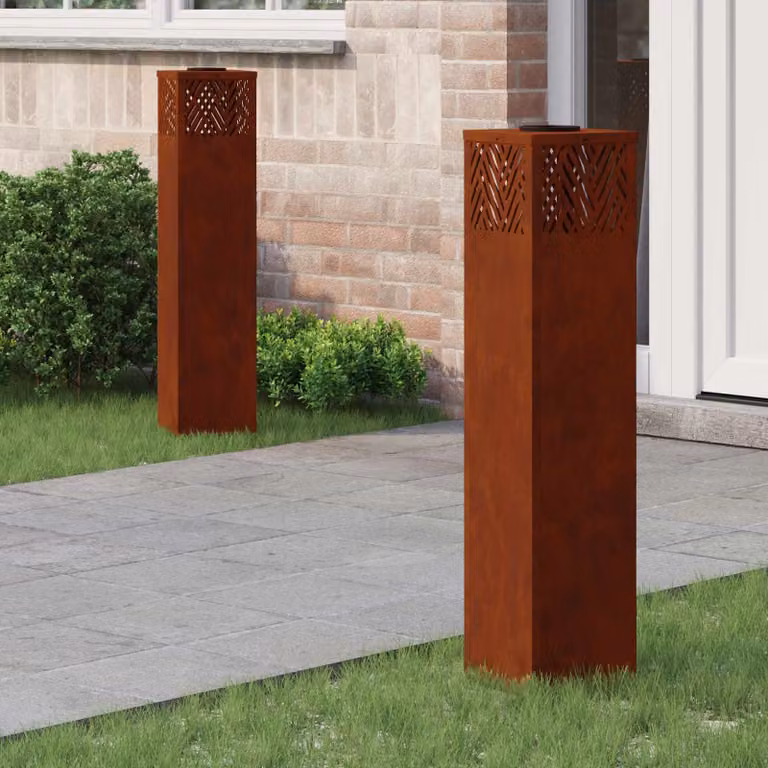 Set di 2 faretti LED solari vidaXL per sentieri e giardino, colore marrone, con sensore crepuscolare, L/P/H: 18 x 18 x 80 cm