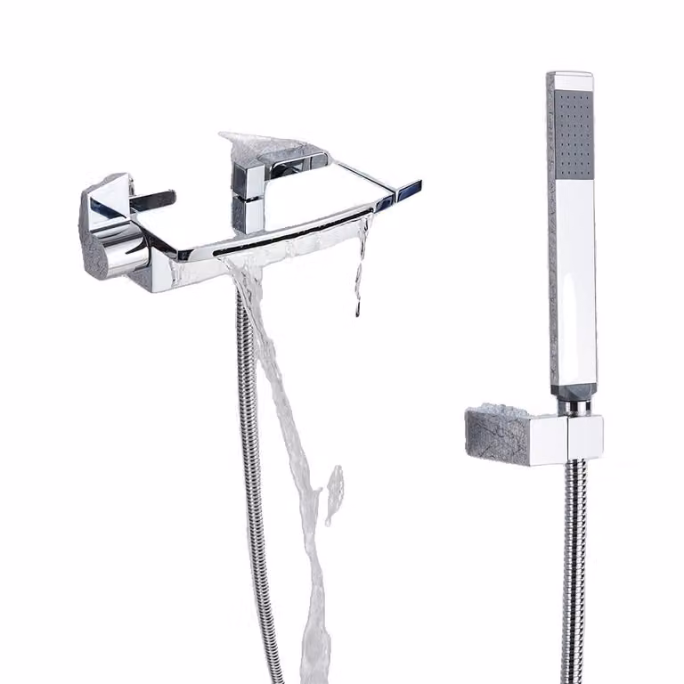 Miscelatore per doccia a cascata, funzionamento a due maniglie, struttura in ottone resistente, Cromo - Cromo