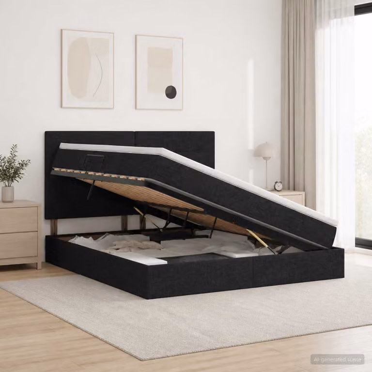 Letto con contenitore e materasso vidaXL in tessuto nero L: 180 cm, P: 200 cm, H: 140 cm