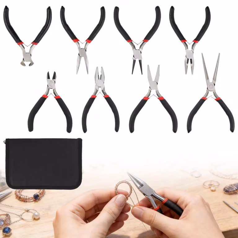 Set di 8 mini pinze a becco teso per la creazione di gioielli fai-da-te, con custodia