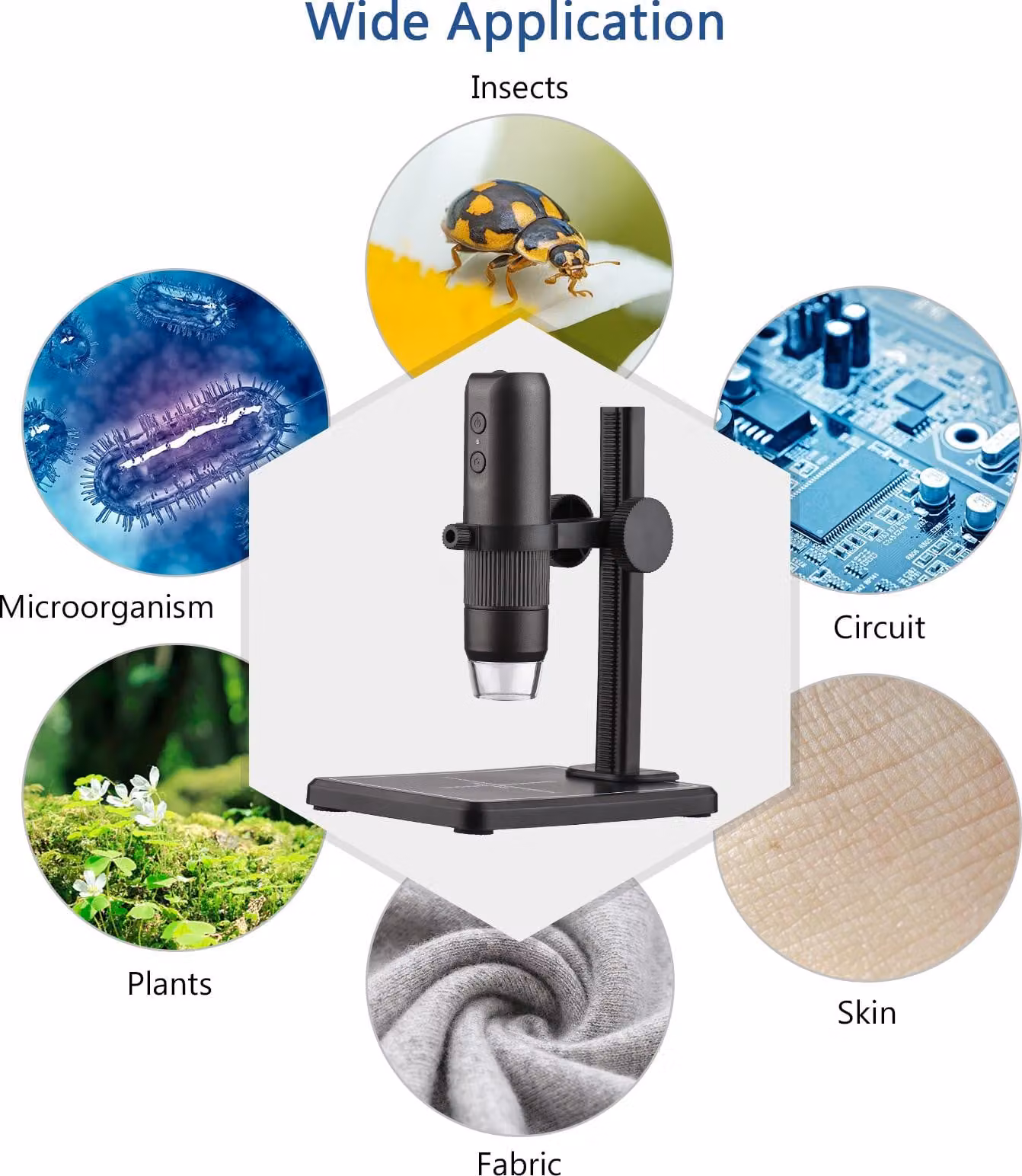 1000X WiFi Microscopio elettronico digitale ad alta risoluzione, mini lente d'ingrandimento portatile con supporto per smartphone, computer, tablet, insetti, osservazione di piante, test industriali, rilevamento di circuiti stampati