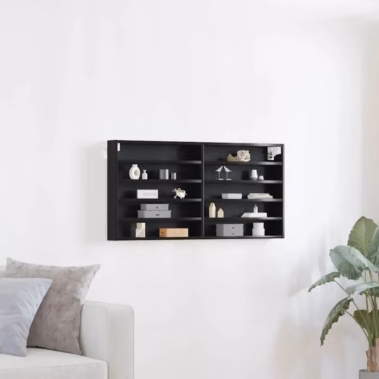 Vetrina a parete vidaXL in Rovere e Nero con ante in vetro e ripiani interni, L 100 x P 8,5 x H 50 cm