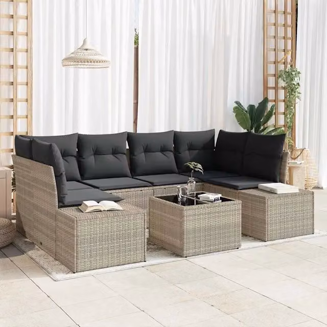 Set Divano da Giardino vidaXL in Polyrattan Grigio con Tavolino e Cuscini, 7 Pezzi – 1