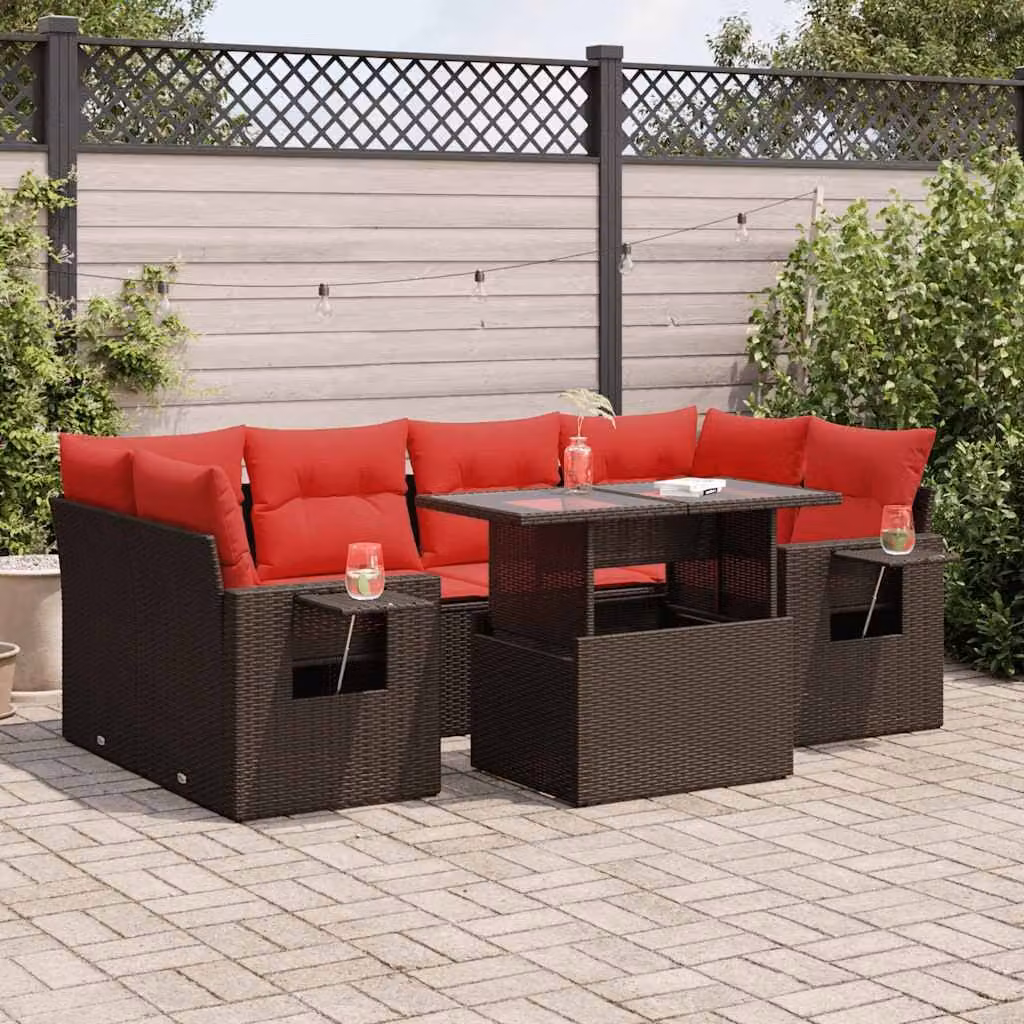 Maison Exclusive - Set Divani da Giardino 7pz con Cuscini Marrone Polyrattan Acacia