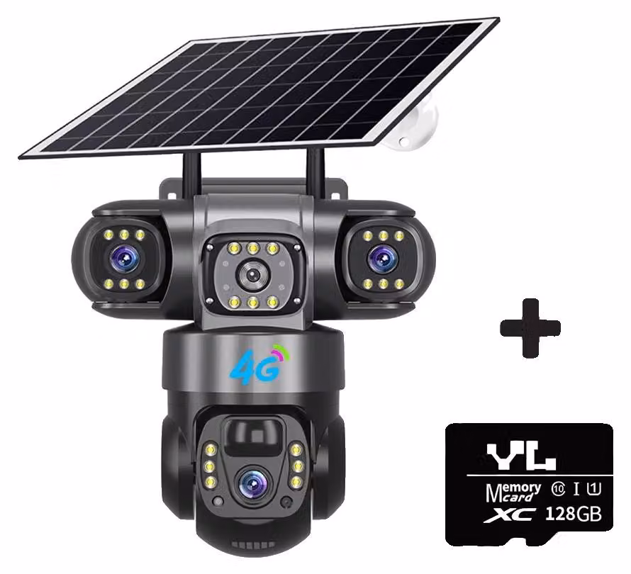 Telecamera di sorveglianza, 15MP, alimentata a energia solare, telecamera solare 4G con scheda da 128g aggiuntiva