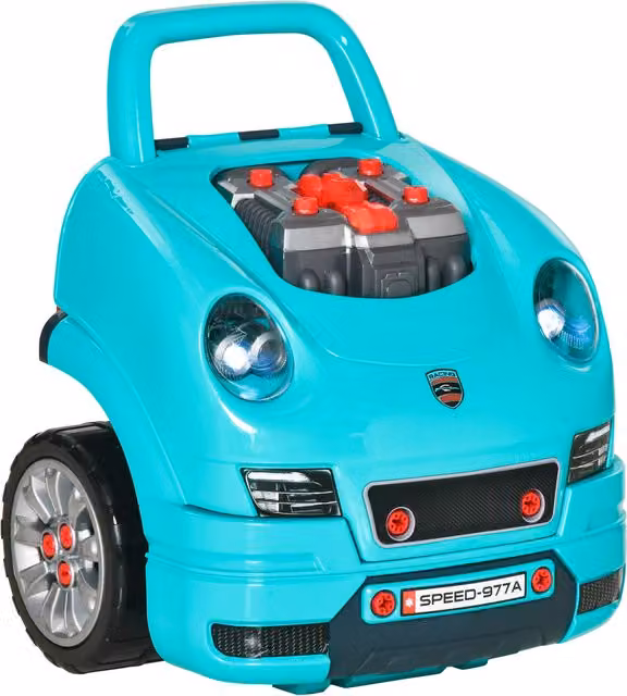 HOMCOM Officina Camion Giocattolo per Bambini con 61 Pezzi e Maniglia, Nero e Azzurro, L 40 cm x P 39 cm x H 47 cm