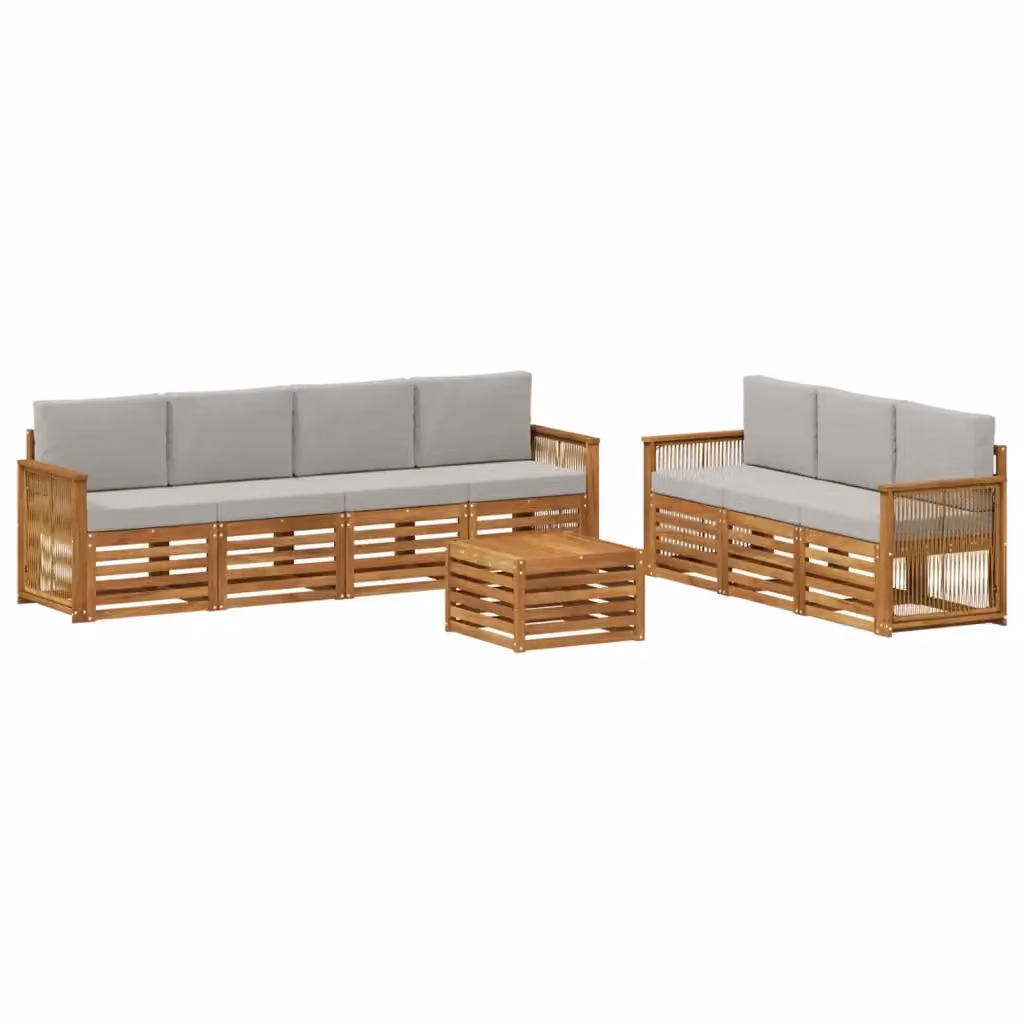 Set di divani da giardino vidaXL in legno di acacia massello con cuscini grigi, 8 pezzi – 2