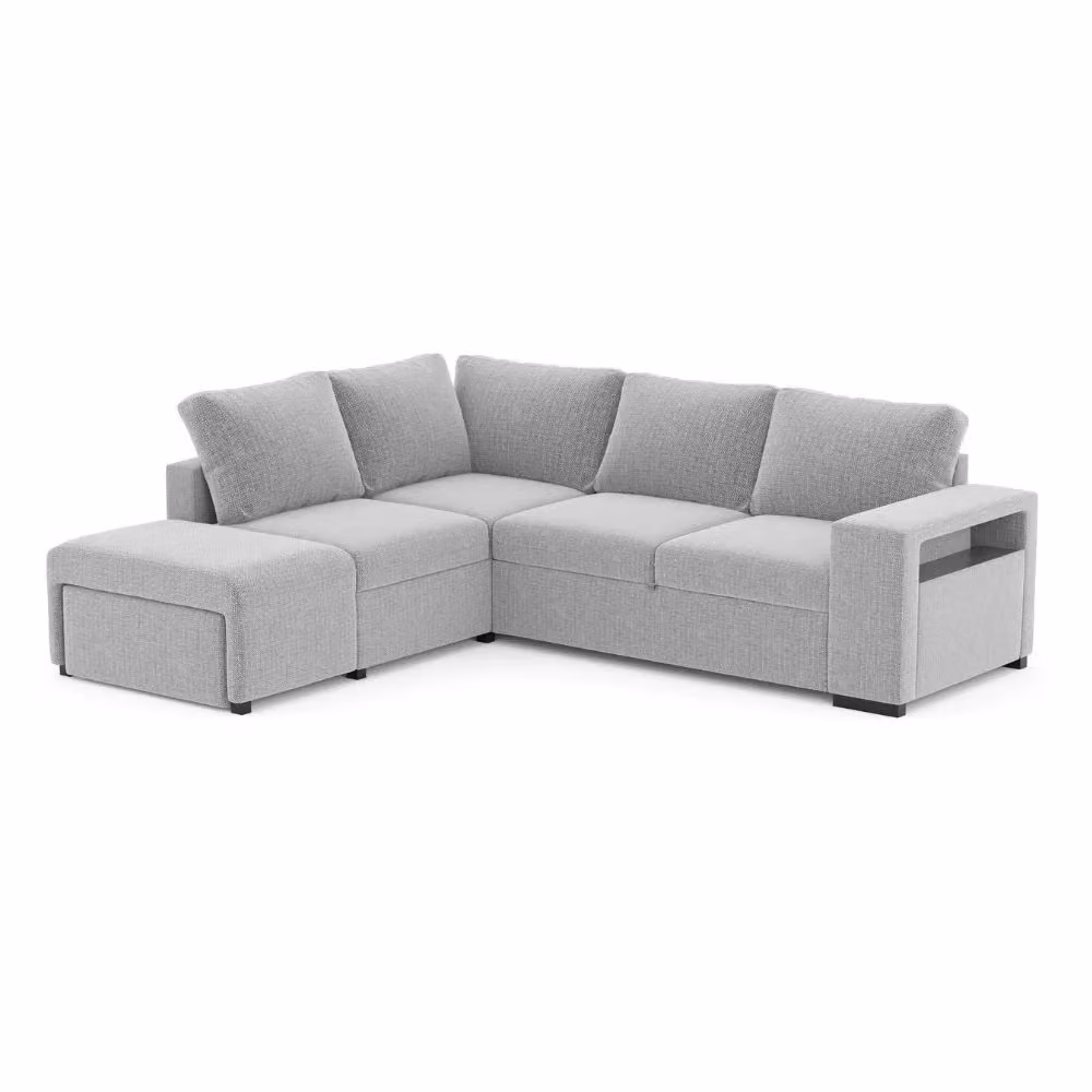 Divano Letto Angolare Reversibile Jozzis Grigio con Funzione Letto e Bracciolo Contenitore L/P/H: 248,5 x 209 x 90,5 cm – 2