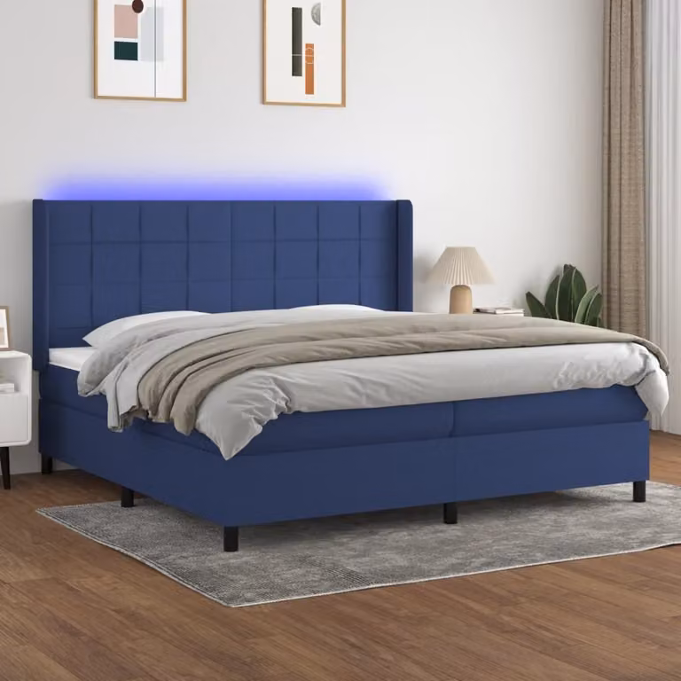 Maison Exclusive - Letto a Molle Materasso e LED Blu 200x200cm in Tessuto
