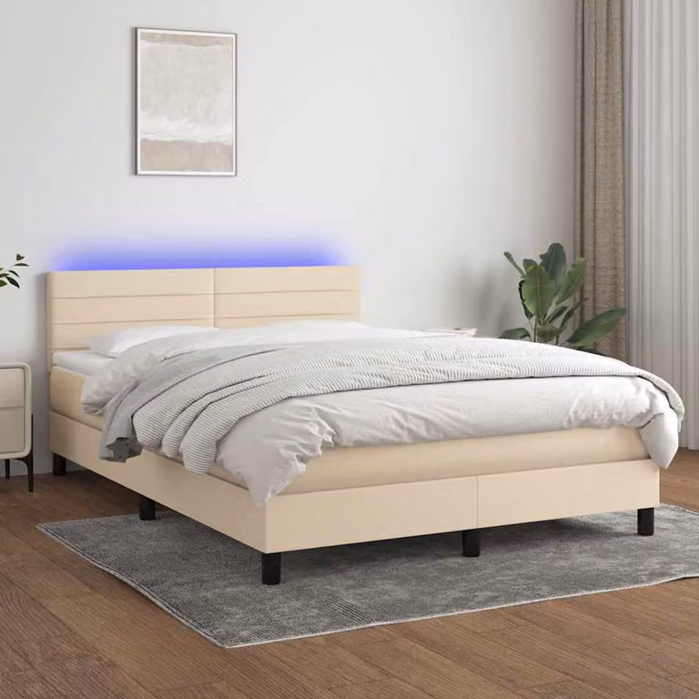 Letto Ibrido con Materasso vidaXL in Tessuto Beige con Illuminazione LED e Porte USB L/P/H: 140 x 190 cm