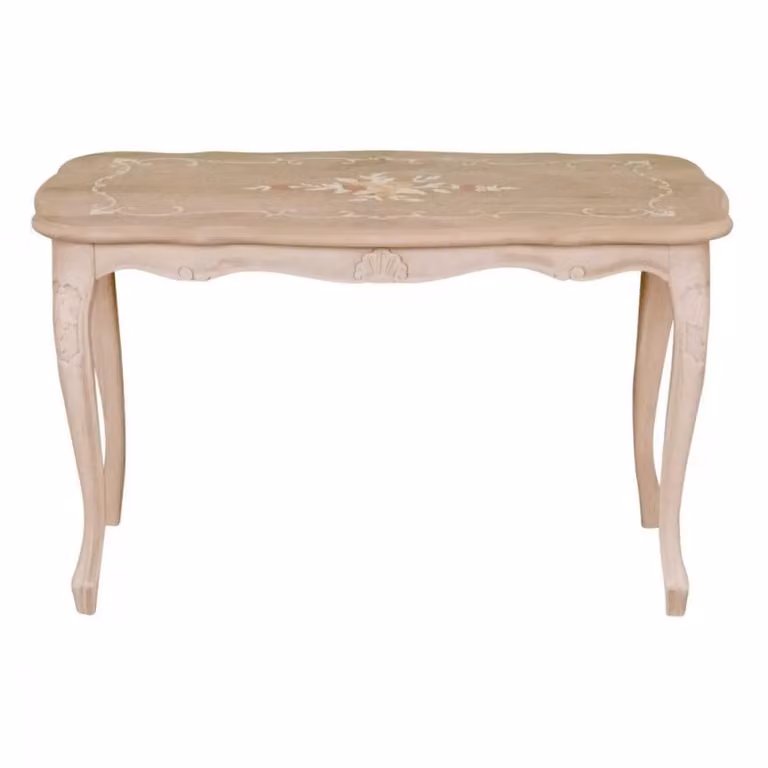 Tavolino rettangolare in legno di faggio intagliato con decoro floreale Mobili 2G L: 77 cm, P: 43 cm, H: 46 cm