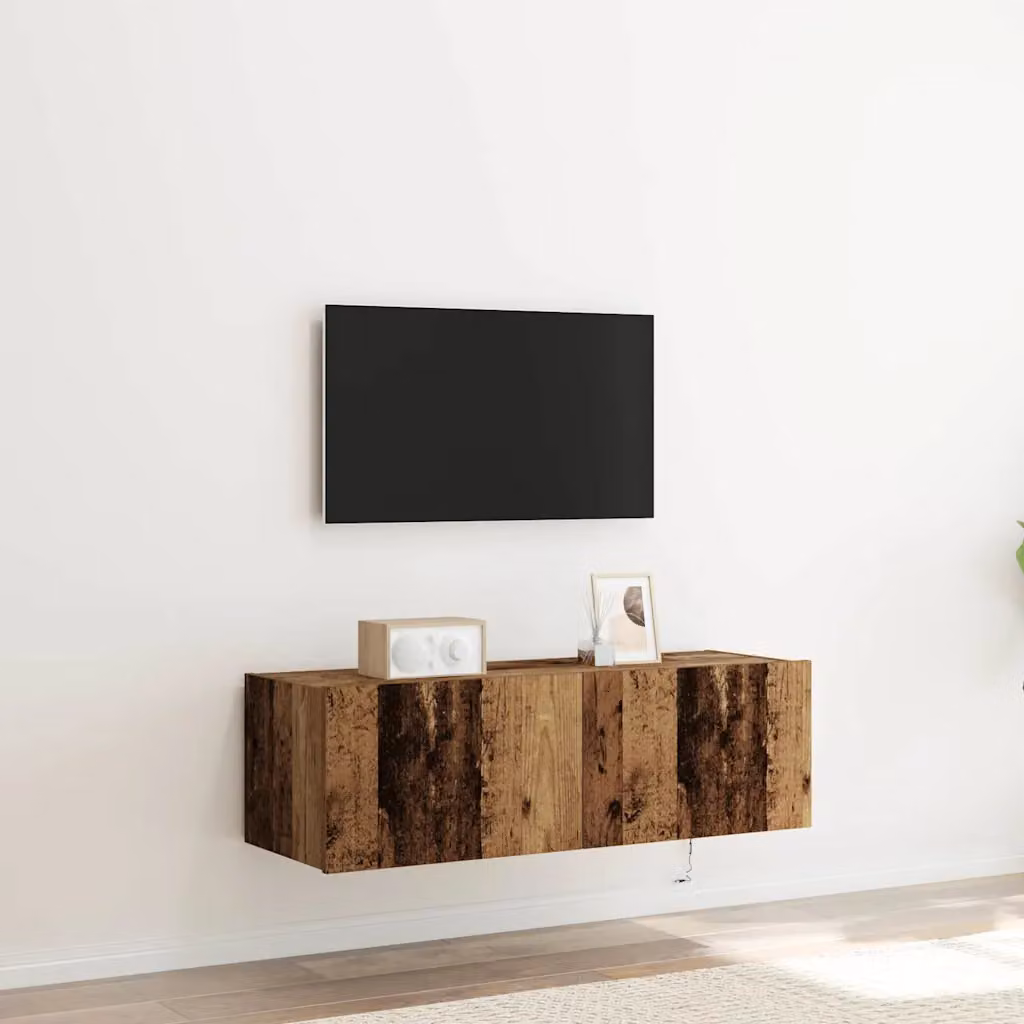 Mobile TV da parete vidaXL in legno ingegnerizzato marrone con illuminazione integrata, L 100 cm x P 35 cm x H 31 cm