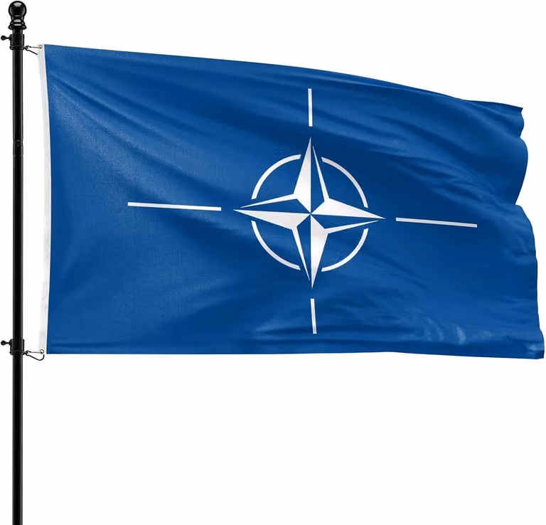 Bandiera della NATO, 90 x 150 cm, in poliestere, adatta per l'asta