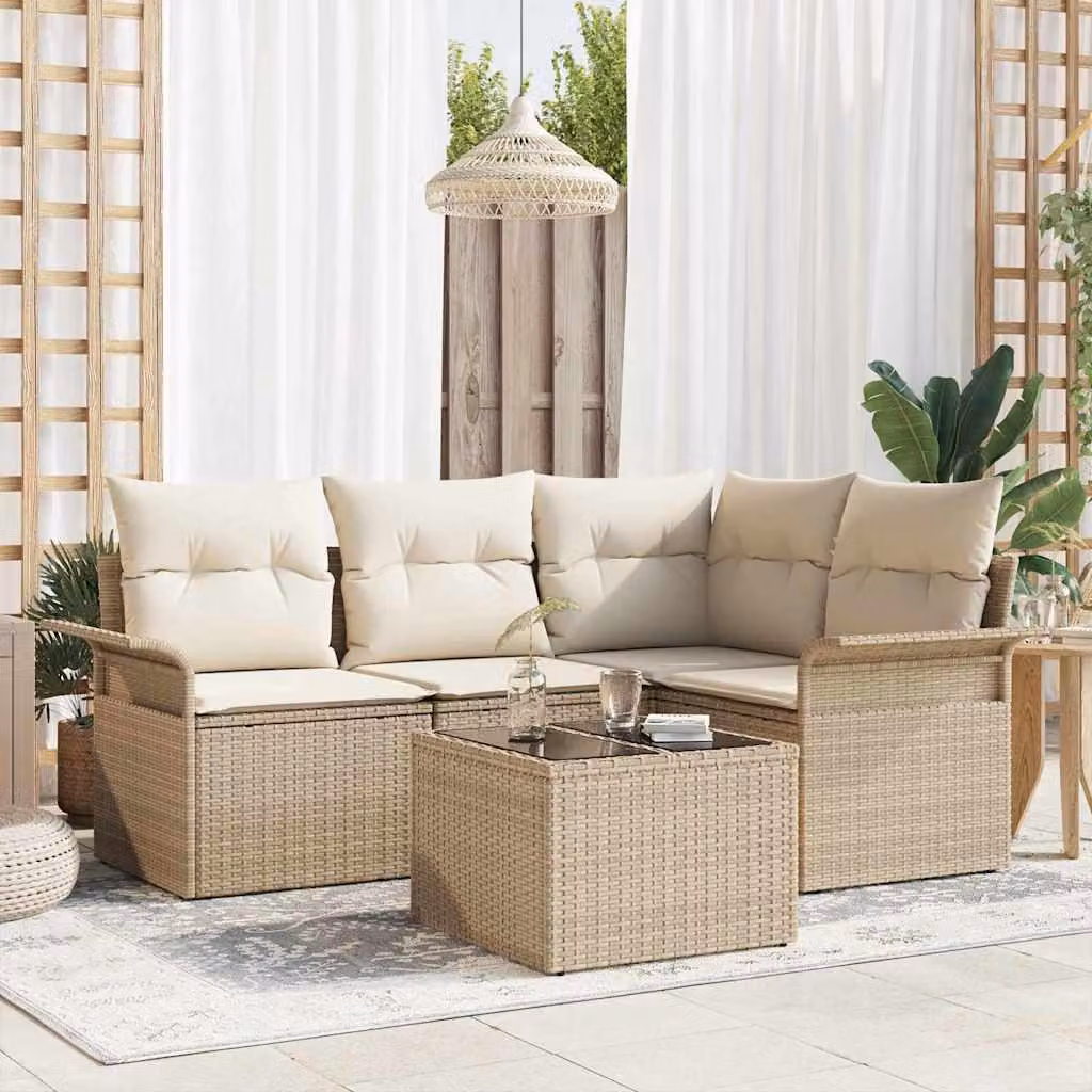 Maison Exclusive - Set Divano da Giardino con cuscino 5 pcs Beige polyrattan
