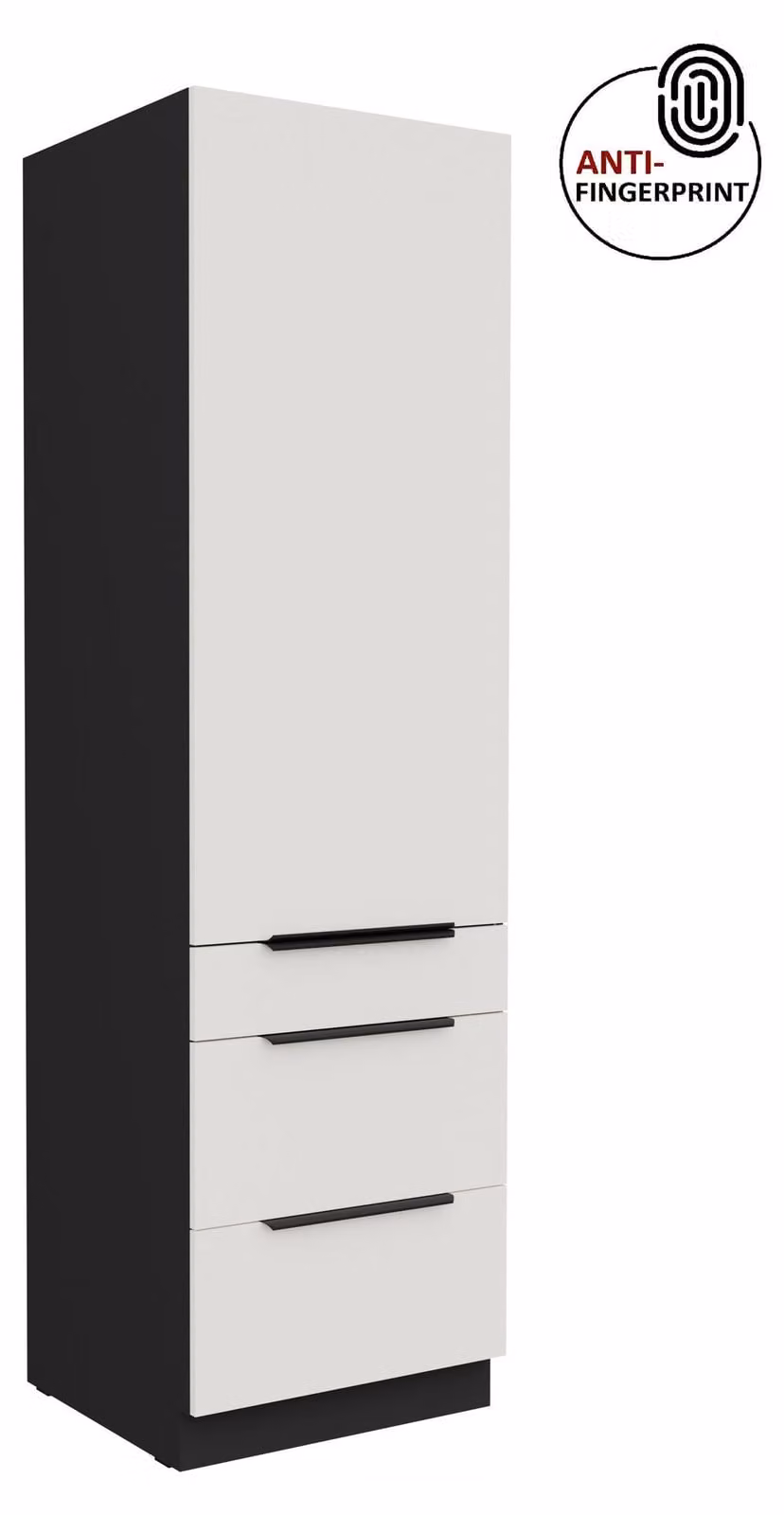 Armadio alto da cucina da 60 cm, cucina ARIA bianco ultra opaco + nero opaco, frontali di alta qualità con rivestimento anti-impronta, mobile da cucina con chiusura ammortizzata