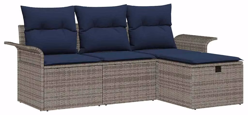 Set Divano da Giardino con cuscino 4 pcs Poly Rattan
