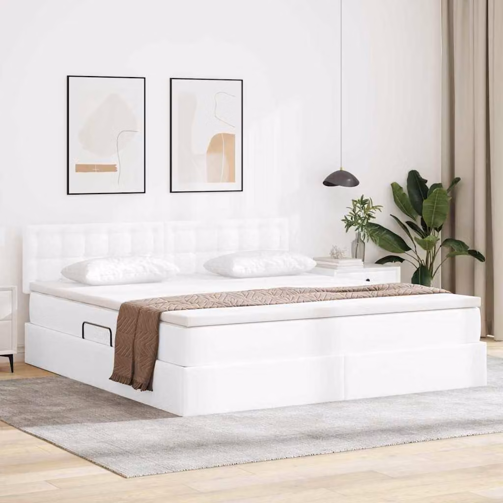 Letto con contenitore e illuminazione LED vidaXL, colore bianco, L: 160 cm, P: 200 cm, H: 204 cm
