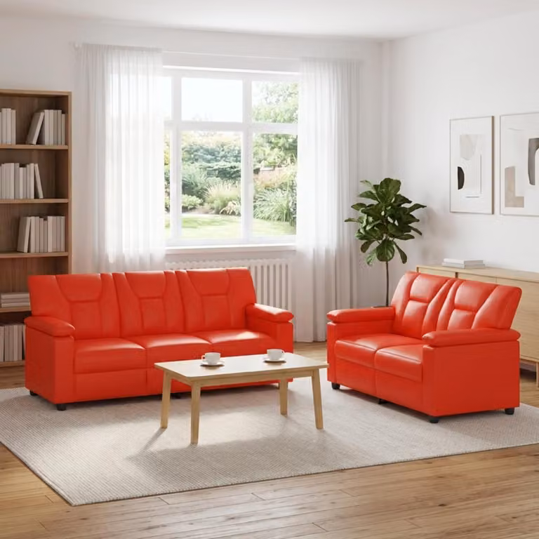 Set di 2 divani moderni vidaXL in similpelle rossa e nera con struttura in metallo e coperture rimovibili
