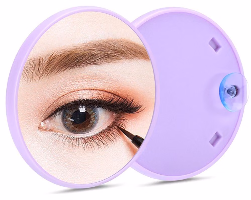 Specchi ingrandenti – 2 pezzi – Ingrandimento 15 volte – Specchietti da trucco con ventosa – Rotondi – 9 x 9 cm – Ideali per la rasatura, la cura delle sopracciglia e la cura della pelle – Colore lilla