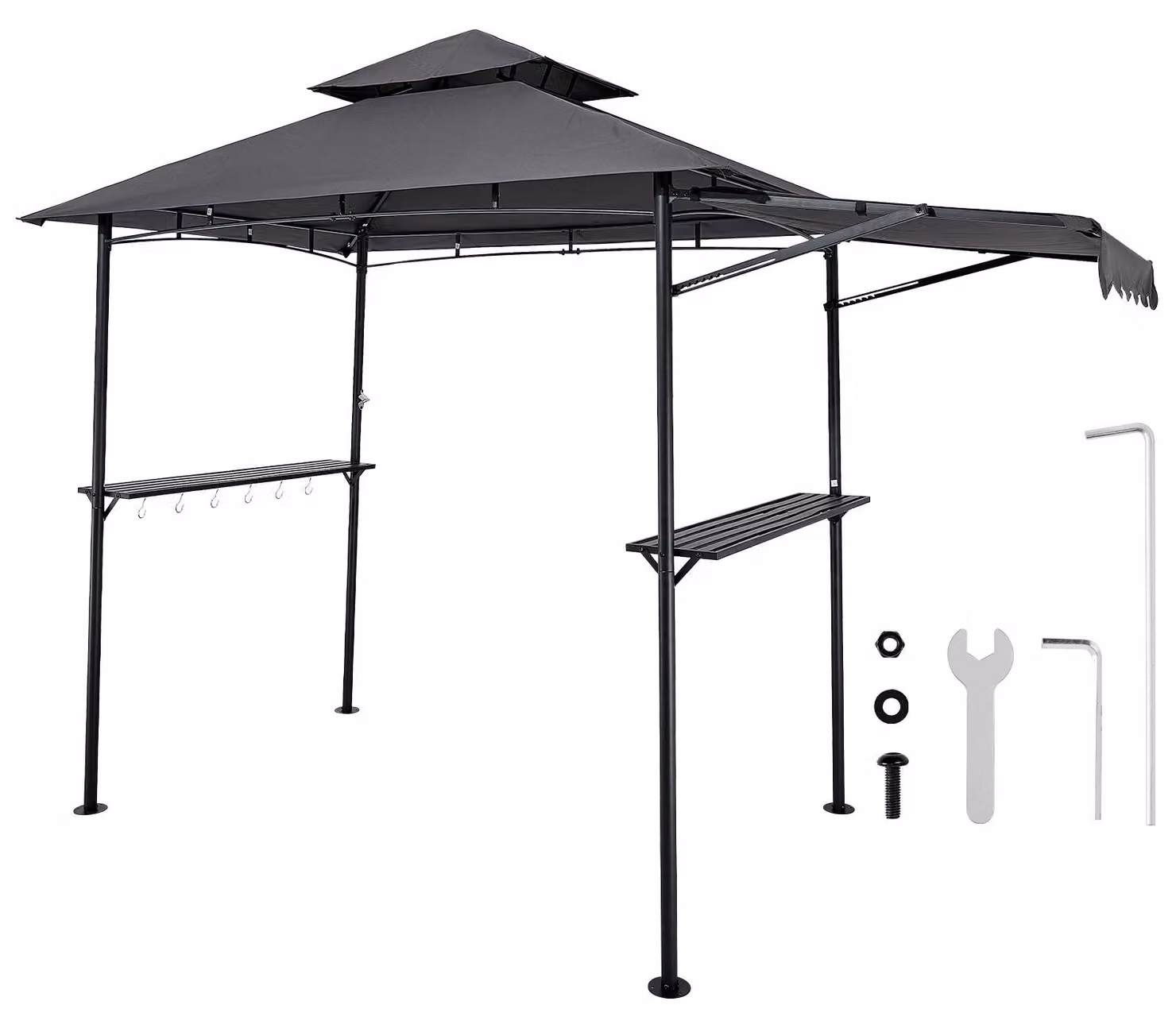 Gazebo per barbecue SucceBuy, 2430 x 1500 x 500 mm, copertura per barbecue da esterno, copertura per barbecue a 2 livelli, gazebo da giardino a doppio tetto con tenda da sole aggiuntiva, adatto per terrazze, cortili e giardini