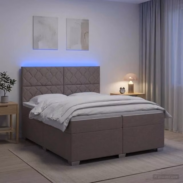 Letto box spring con materasso vidaXL in tessuto beige e bianco con base contenitore e porta USB L/P/H: 200 x 200 x 140 cm