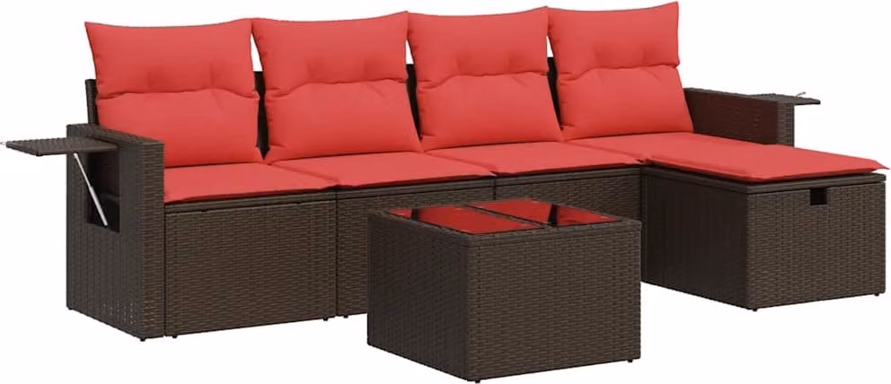 Set Divano da Giardino 6 pz con Cuscini Marrone in Polyrattan