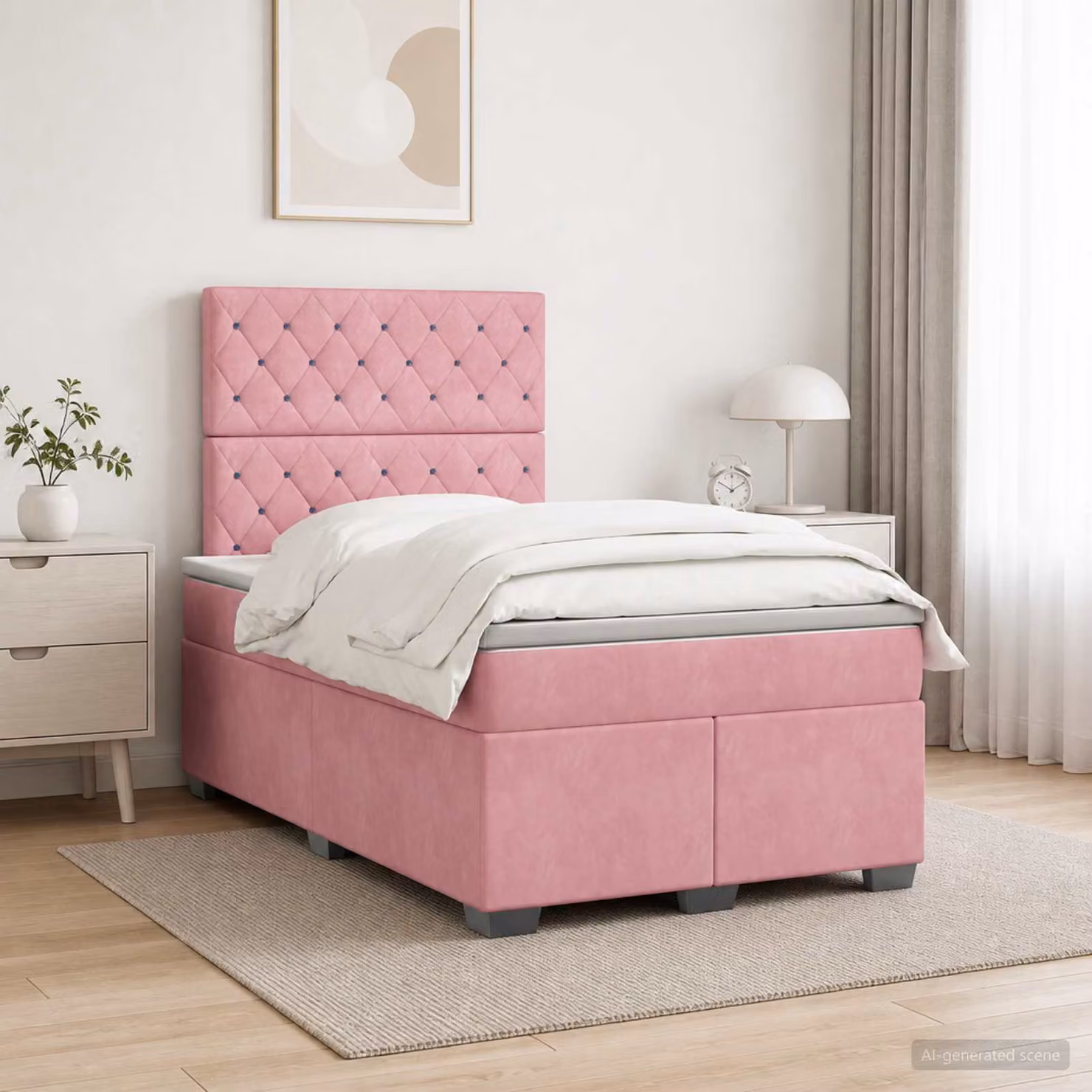 Letto box spring con materasso vidaXL in velluto rosa e bianco, L/P: 120 x 200 cm