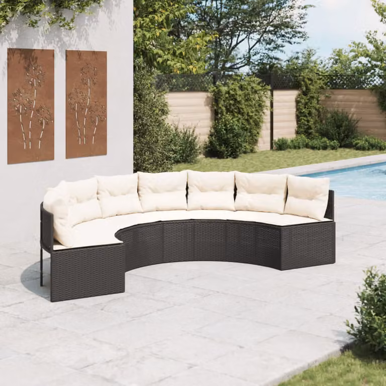 vidaXL Divano da giardino a forma di U in polyrattan con cuscini imbottiti e coperture rimovibili, L/P/H: 287 x 143 x 70 cm