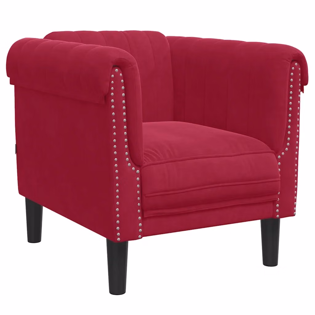 Poltrona moderna vidaXL in velluto rosso con braccioli e struttura in legno – 2