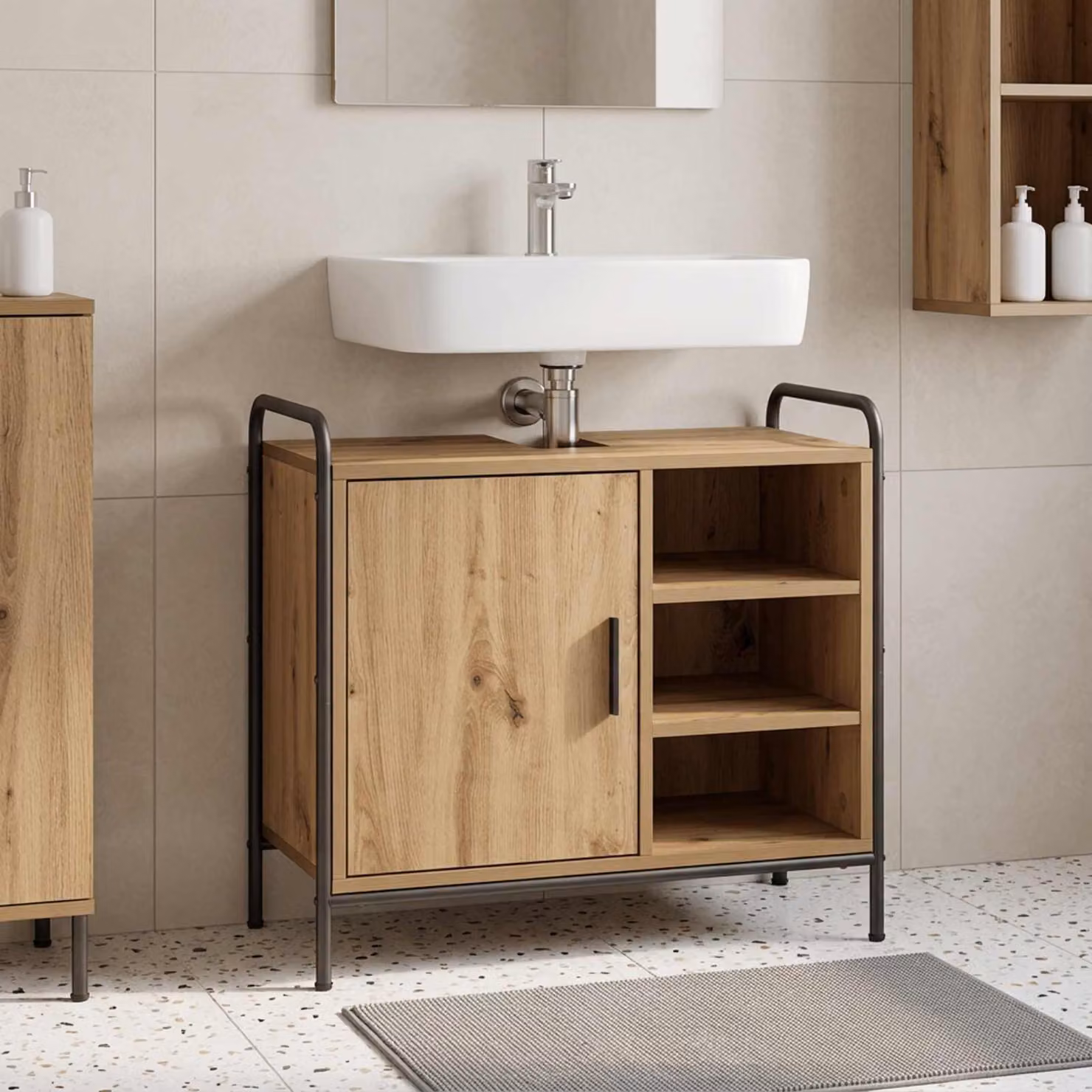 vidaXL Mobile da Bagno Rovere Artigianale 65,5 x 34 x 61 cm