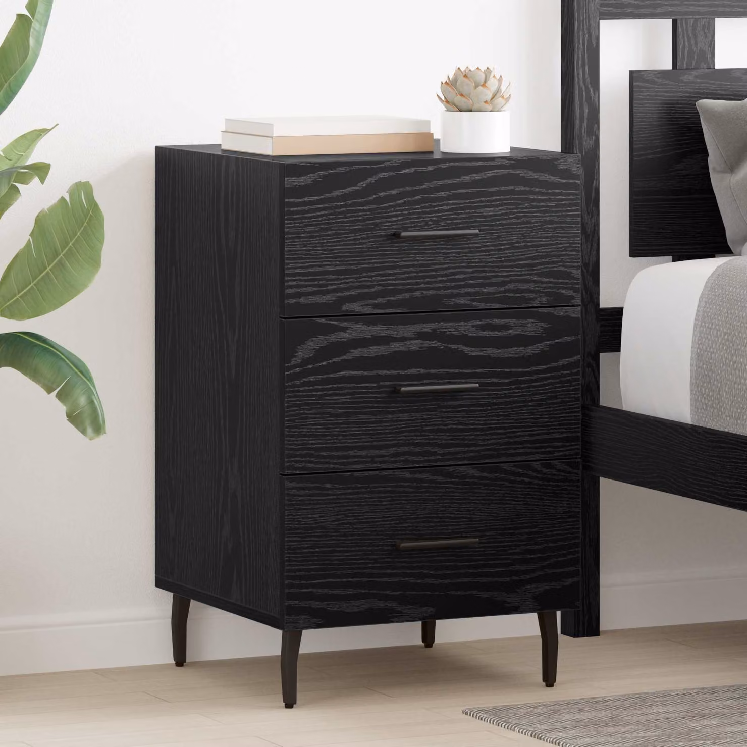 vidaXL Armadio da Notte in MDF e Metallo, Colore Rovere e Nero, L/P/H: 40 x 40 x 66 cm