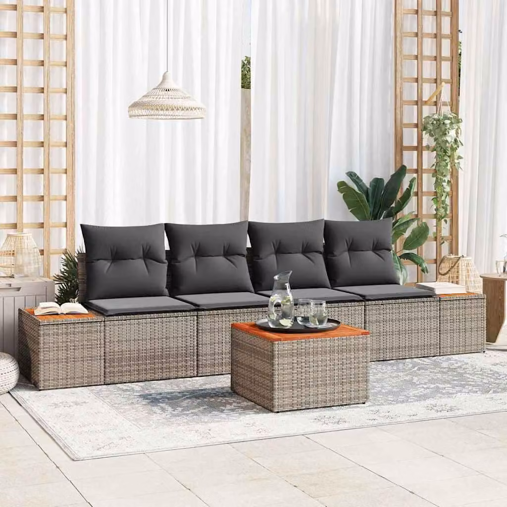 Maison Exclusive - Set da giardino composto da 5 pezzi, divano, colore grigio, realizzato in rattan sintetico