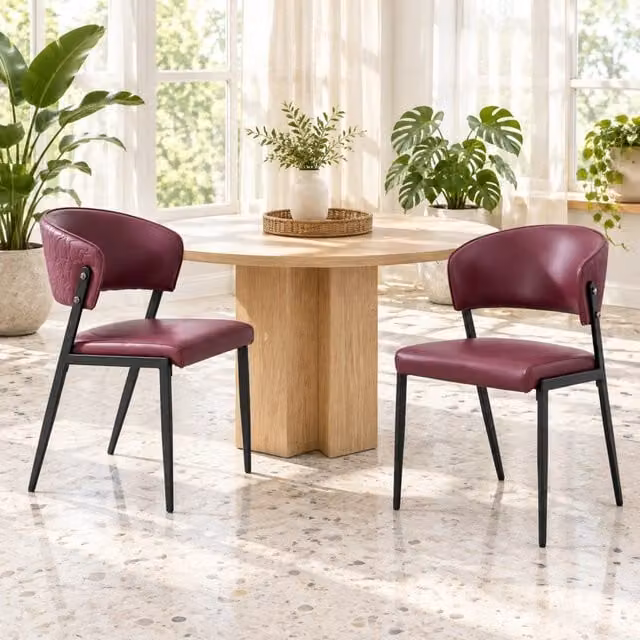 Sedia da pranzo moderna in PU rosso con struttura in metallo