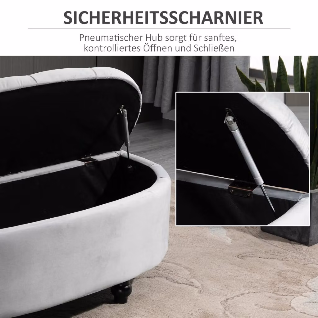 Panca contenitore OKWISH in velluto grigio con seduta imbottita per camera da letto e soggiorno L: 120 cm – 2