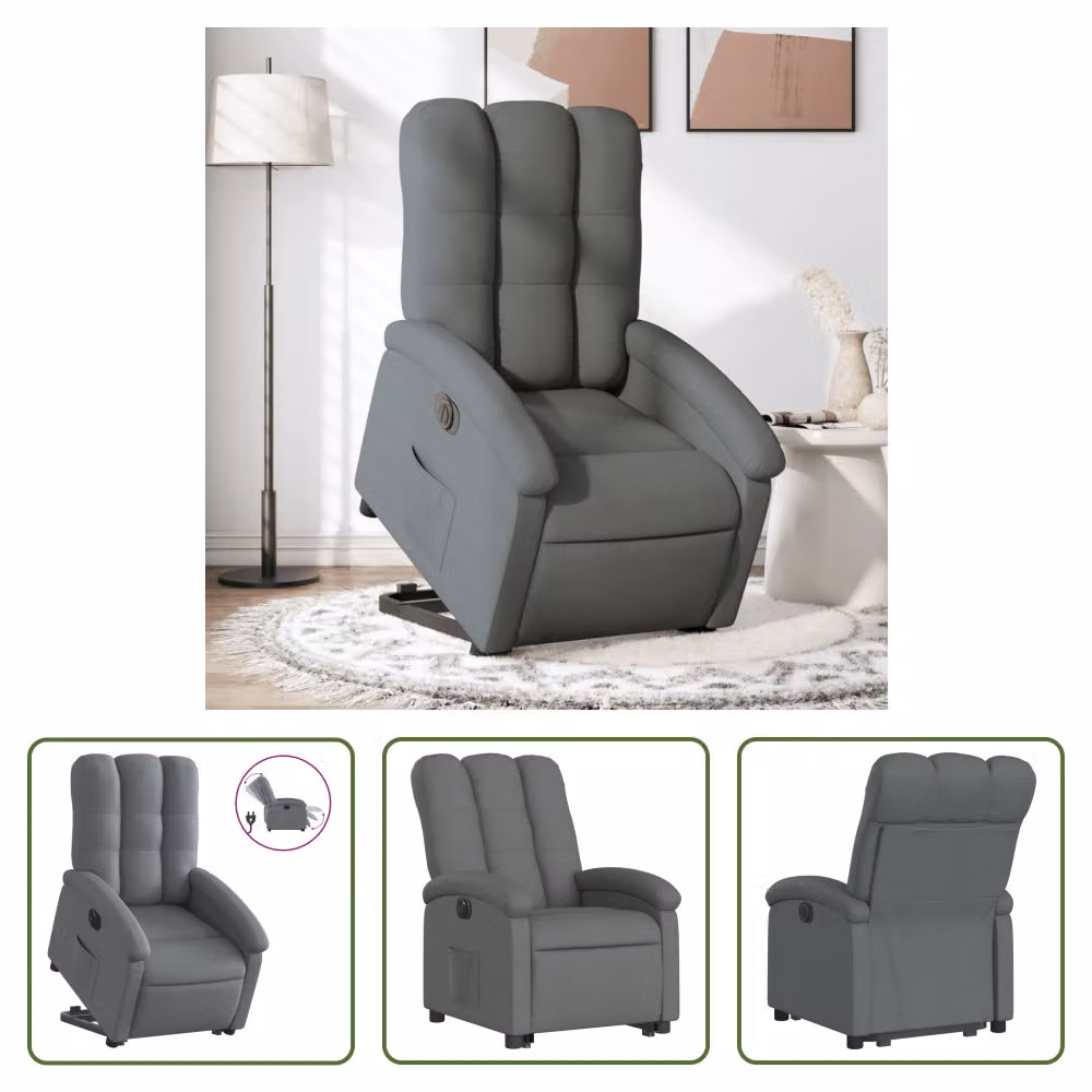 The Living Store Poltrona relax con supporto elettrico in tessuto grigio scuro