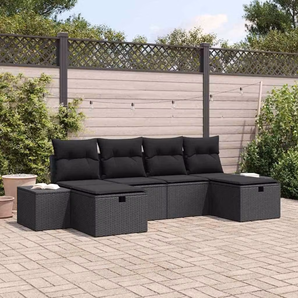 Maison Exclusive - Set da giardino composto da 6 pezzi, divano in rattan sintetico nero