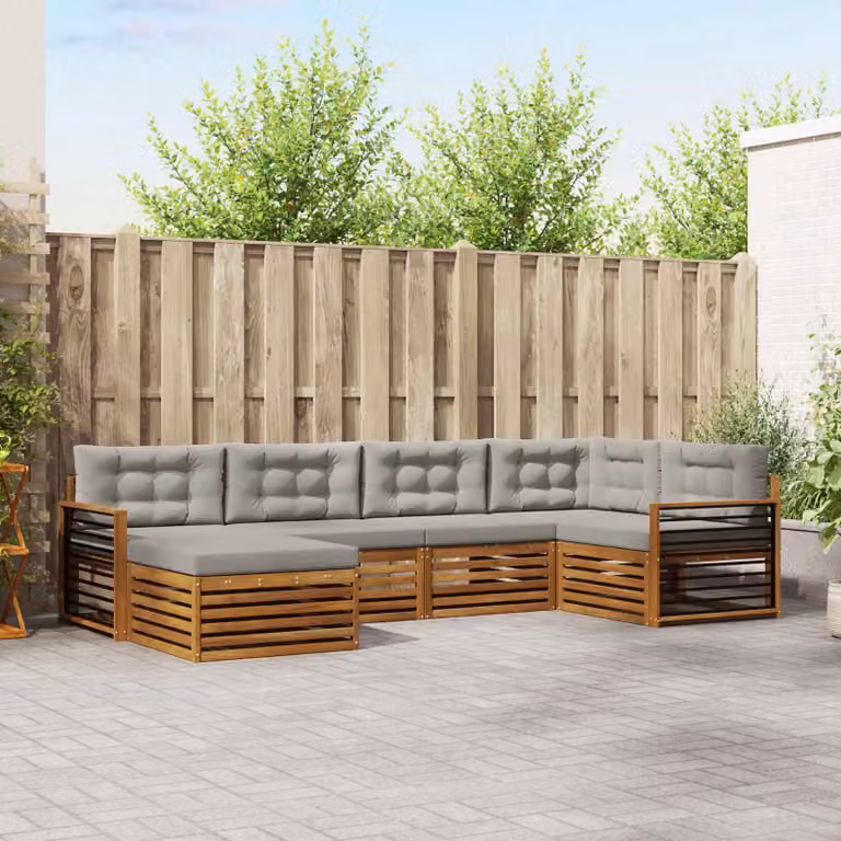 Set di divani da esterno vidaXL 6 pz in legno di acacia con cuscini Grigio e Marrone