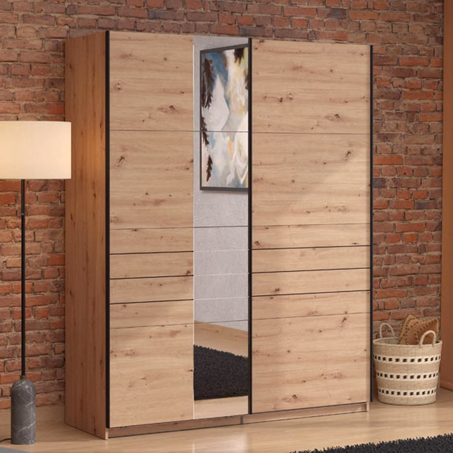 Dmora Guardaroba Grande Vialone 146x218h cm Marrone Rovere Nodi, Appendiabiti 2 Ripiani