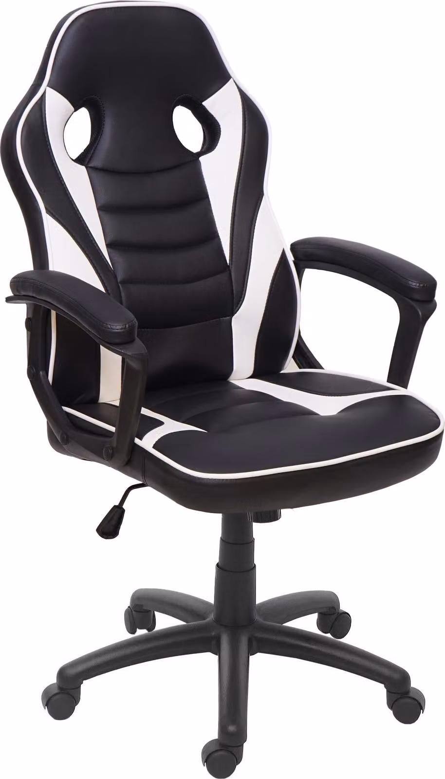Sedia da ufficio MCW-F59, sedia da scrivania girevole, sedia da gaming, Pelle finta ~ nero/bianco