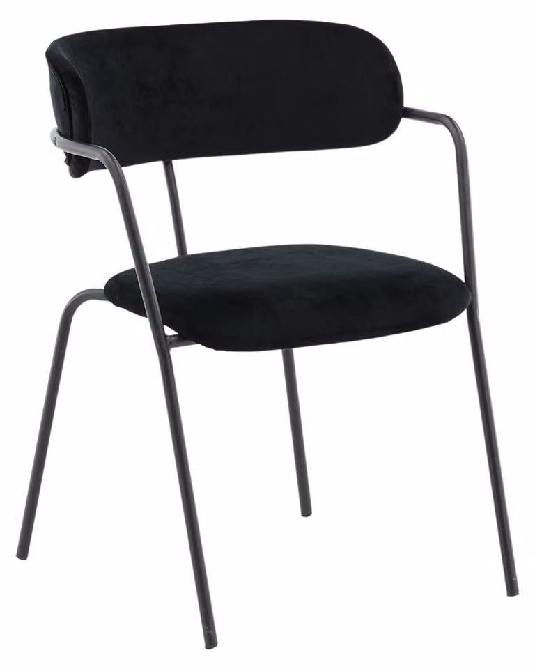 Poltrona Arrow, in velluto nero, con gambe in metallo nero, set da 2