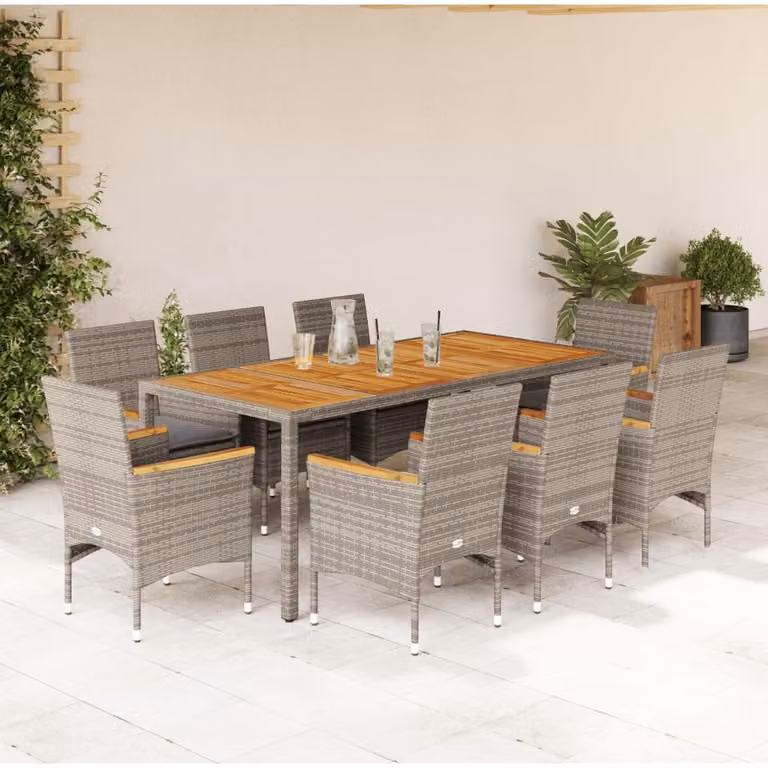 Maison Exclusive - Set Pranzo da Giardino 9pz con Cuscini Polyrattan Acacia Grigio