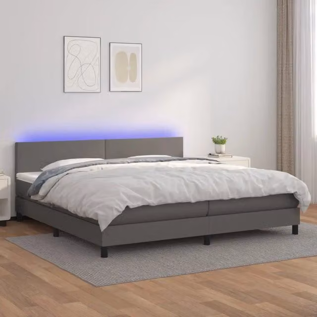 Letto con giroletto a molle, materasso ibrido e illuminazione LED vidaXL, Grigio, L/P: 200 x 200 cm – 1