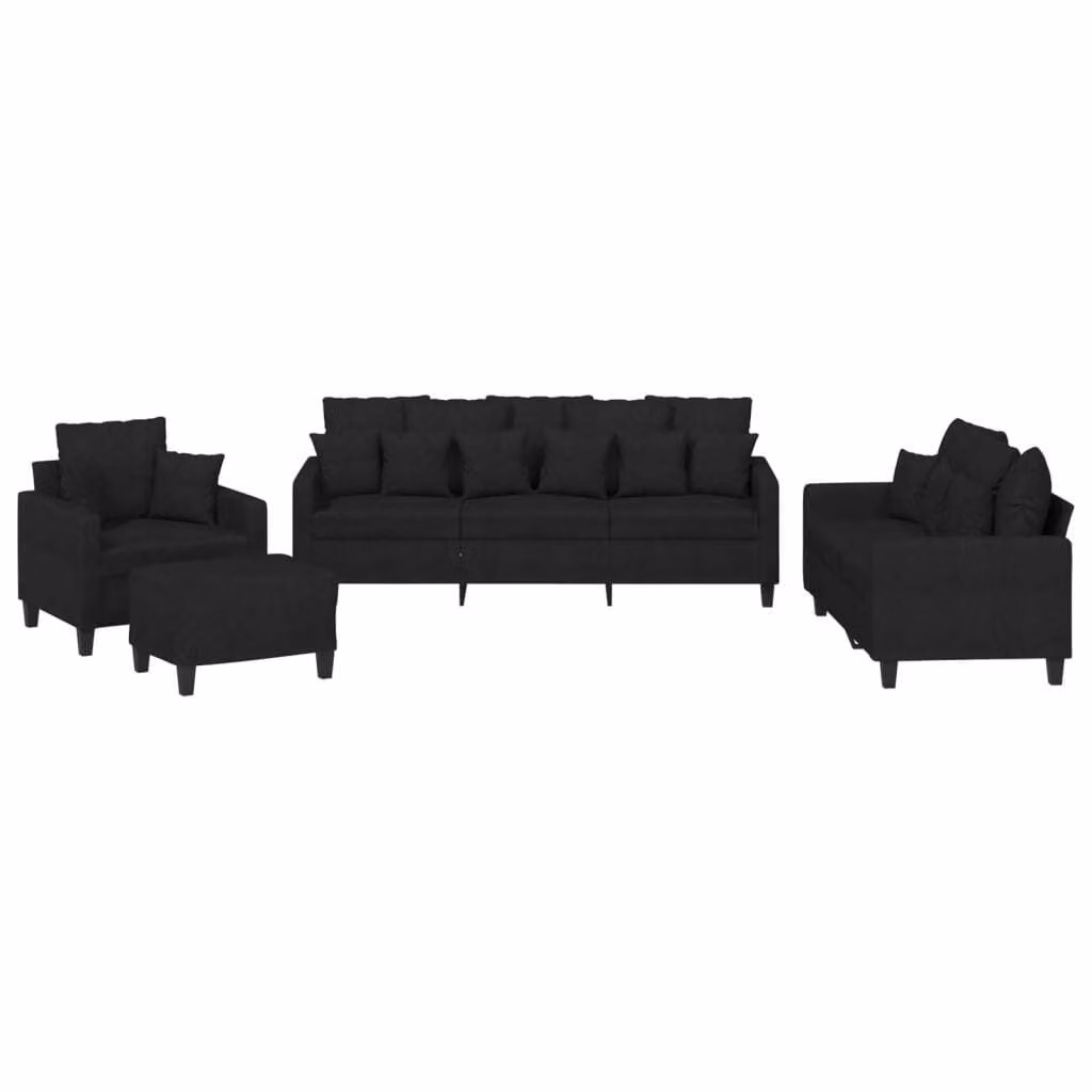 Set Divani 4 pz con Cuscini Nero in Tessuto