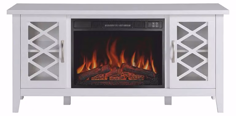Casa Padrino mobile TV in stile country con camino elettrico a LED Bianco 137,1 x 39 x H. 64,5 cm